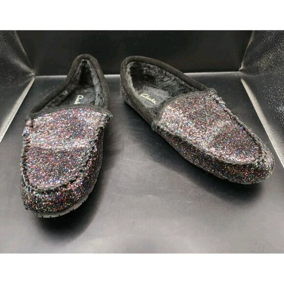 Clarks Womens Glitter Acrylic Faux Fur Slip On Slippers Size 8 - Picture 1 of 8